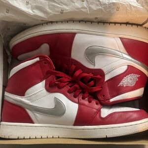 Nike Red and White Sneakers with Silver Swoosh